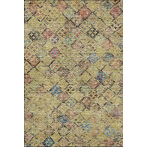 5' X 8' Gold Blue And Copper Geometric Washable Area Rug With UV Protection