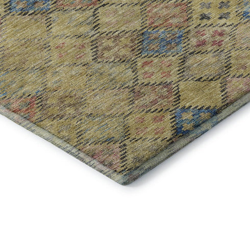 5' X 8' Gold Blue And Copper Geometric Washable Area Rug With UV Protection
