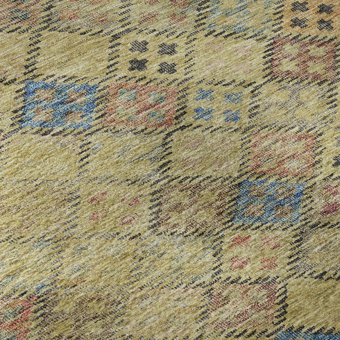 5' X 8' Gold Blue And Copper Geometric Washable Area Rug With UV Protection