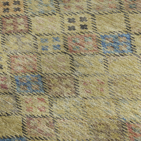 5' X 8' Gold Blue And Copper Geometric Washable Area Rug With UV Protection