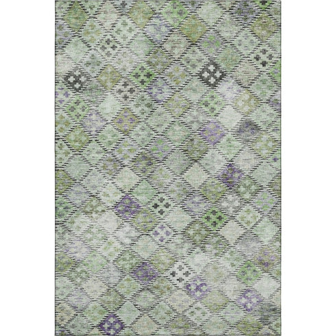 5' X 8' Green Purple And Gray Geometric Washable Area Rug With UV Protection