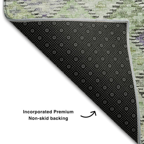5' X 8' Green Purple And Gray Geometric Washable Area Rug With UV Protection