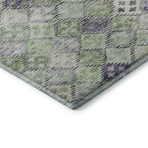5' X 8' Green Purple And Gray Geometric Washable Area Rug With UV Protection