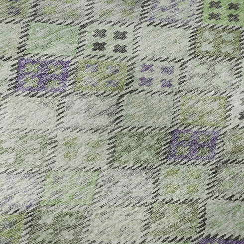 5' X 8' Green Purple And Gray Geometric Washable Area Rug With UV Protection