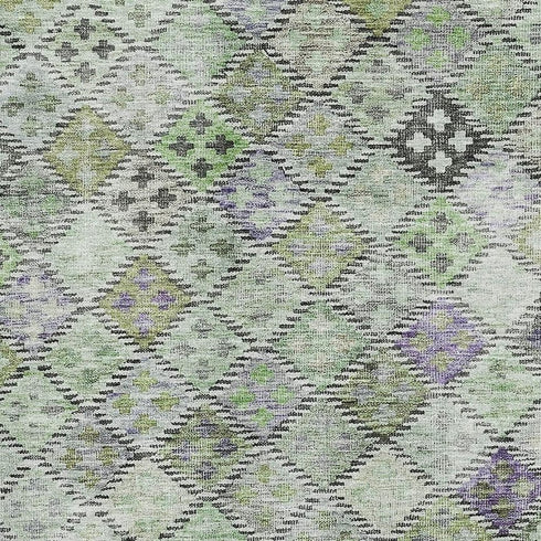 5' X 8' Green Purple And Gray Geometric Washable Area Rug With UV Protection
