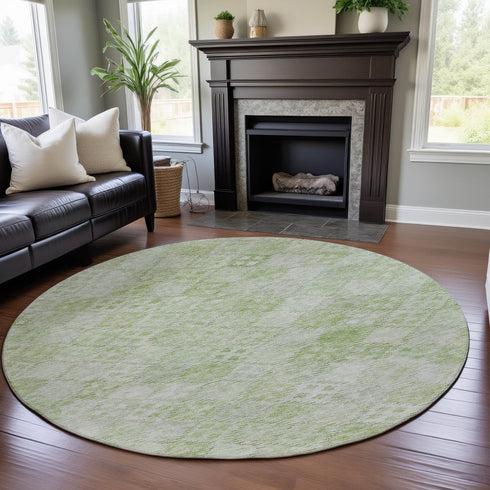 8' Sage And Ivory Geometric Washable Round Rug With UV Protection