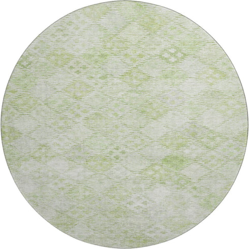 8' Sage And Ivory Geometric Washable Round Rug With UV Protection