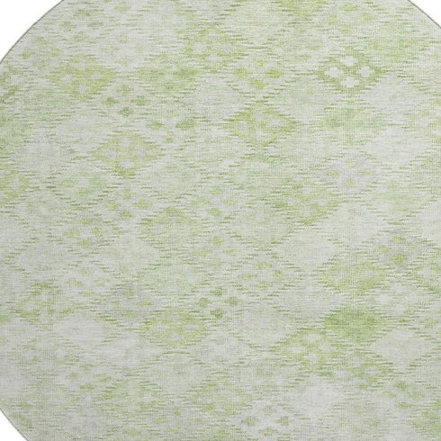 8' Sage And Ivory Geometric Washable Round Rug With UV Protection