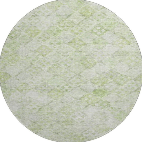 8' Sage And Ivory Geometric Washable Round Rug With UV Protection