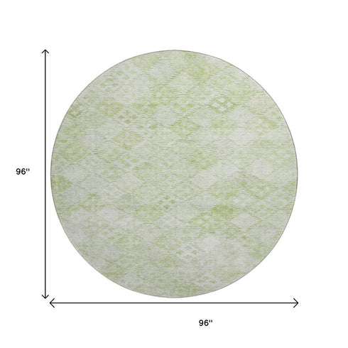 8' Sage And Ivory Geometric Washable Round Rug With UV Protection
