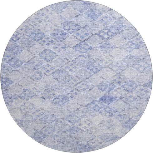 8' Sky Blue And Ivory Geometric Washable Round Rug With UV Protection
