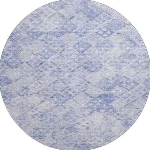 8' Sky Blue And Ivory Geometric Washable Round Rug With UV Protection