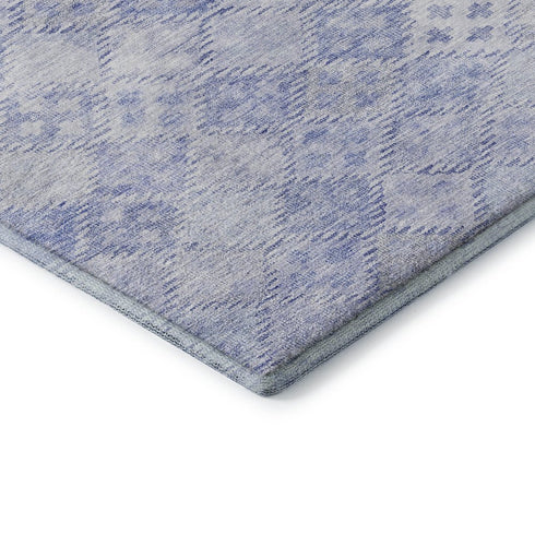8' X 10' Sky Blue And Ivory Geometric Washable Area Rug With UV Protection