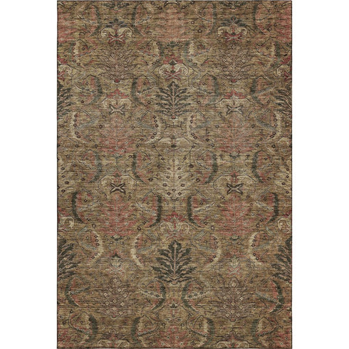 5' X 8' Brown And Gray Damask Washable Area Rug With UV Protection