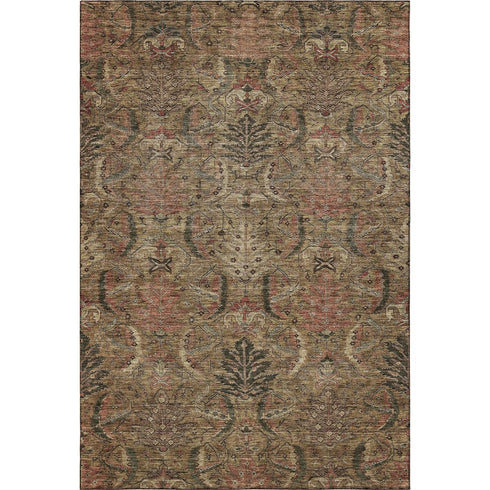 5' X 8' Brown And Gray Damask Washable Area Rug With UV Protection