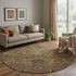8' Brown And Gray Damask Washable Round Rug With UV Protection