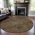 8' Brown And Gray Damask Washable Round Rug With UV Protection