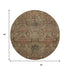 8' Brown And Gray Damask Washable Round Rug With UV Protection