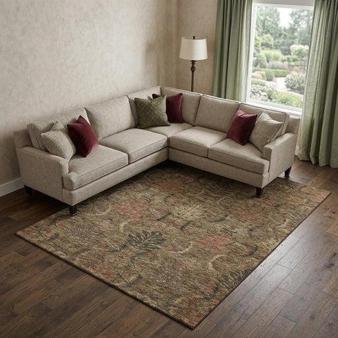 8' X 10' Brown And Gray Damask Washable Area Rug With UV Protection