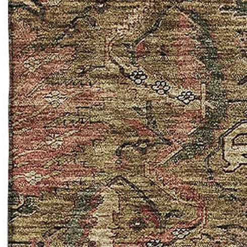 8' X 10' Brown And Gray Damask Washable Area Rug With UV Protection