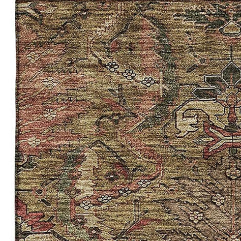 8' X 10' Brown And Gray Damask Washable Area Rug With UV Protection