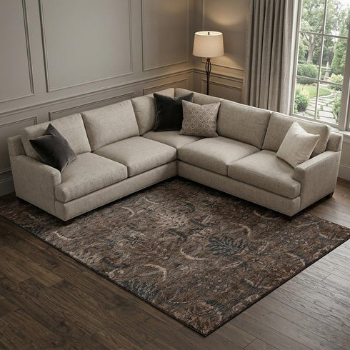 8' X 10' Chocolate And Gray Damask Washable Area Rug With UV Protection