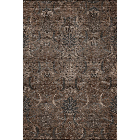 8' X 10' Chocolate And Gray Damask Washable Area Rug With UV Protection