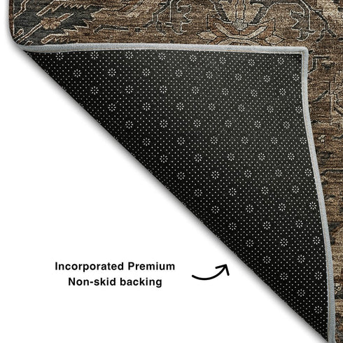 8' X 10' Chocolate And Gray Damask Washable Area Rug With UV Protection
