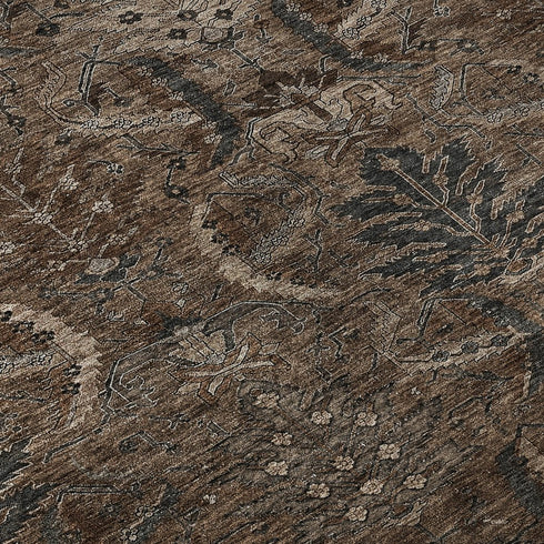8' X 10' Chocolate And Gray Damask Washable Area Rug With UV Protection