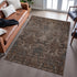 8' X 10' Chocolate And Gray Damask Washable Area Rug With UV Protection