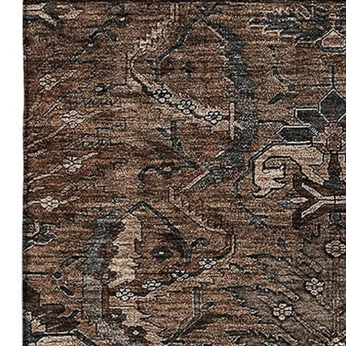 8' X 10' Chocolate And Gray Damask Washable Area Rug With UV Protection