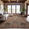 8' X 10' Khaki Gray And Salmon Damask Washable Area Rug With UV Protection
