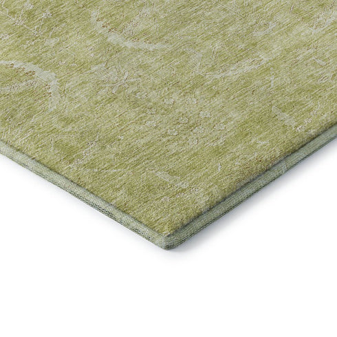 8' X 10' Artichoke Green And Ivory Damask Washable Area Rug With UV Protection