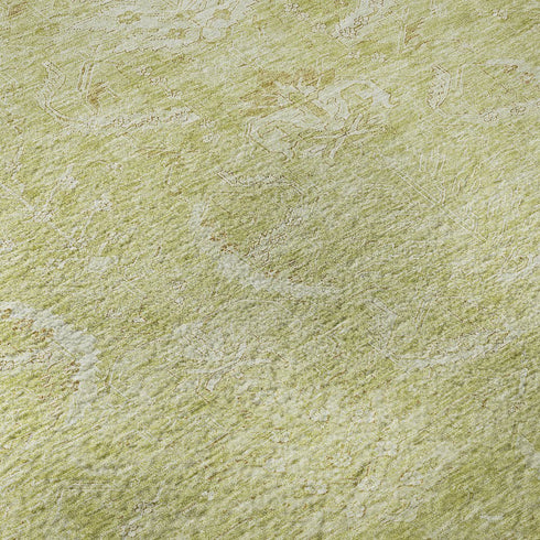 8' X 10' Artichoke Green And Ivory Damask Washable Area Rug With UV Protection