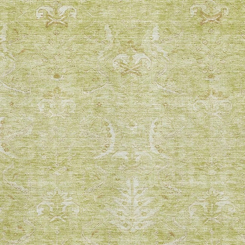 8' X 10' Artichoke Green And Ivory Damask Washable Area Rug With UV Protection
