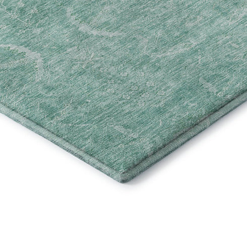 8' X 10' Aqua And Ivory Damask Washable Area Rug With UV Protection