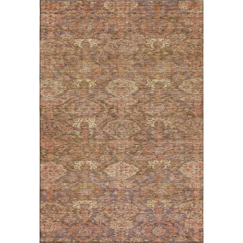 9' X 12' Brown And Beige Damask Washable Area Rug With UV Protection