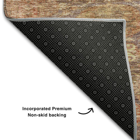 9' X 12' Brown And Beige Damask Washable Area Rug With UV Protection