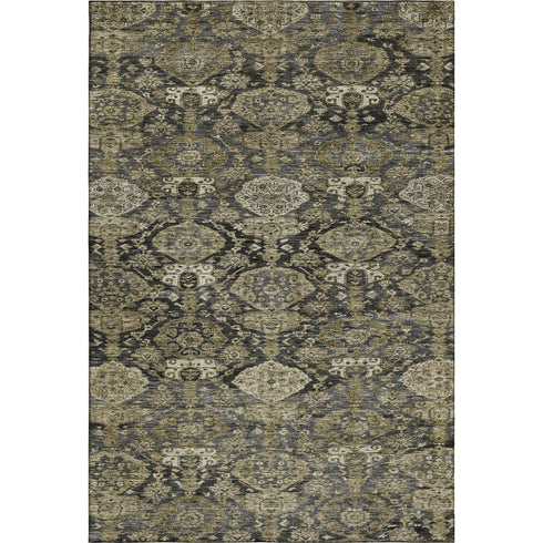 5' X 8' Charcoal And Gray Damask Washable Area Rug With UV Protection