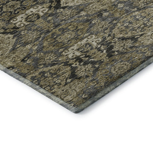 5' X 8' Charcoal And Gray Damask Washable Area Rug With UV Protection