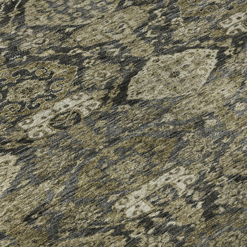 5' X 8' Charcoal And Gray Damask Washable Area Rug With UV Protection
