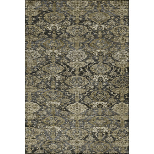 5' X 8' Charcoal And Gray Damask Washable Area Rug With UV Protection
