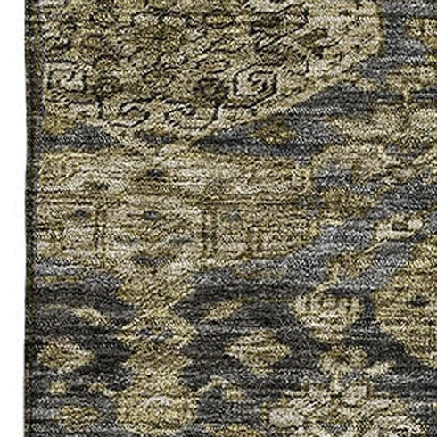 8' X 10' Charcoal And Gray Damask Washable Area Rug With UV Protection