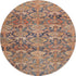 8' Terra Cotta And Blue Damask Washable Round Rug With UV Protection