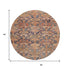 8' Terra Cotta And Blue Damask Washable Round Rug With UV Protection