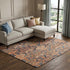 8' X 10' Terra Cotta And Blue Damask Washable Area Rug With UV Protection
