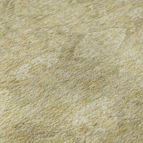 8' Wheat And Beige Damask Washable Round Rug With UV Protection