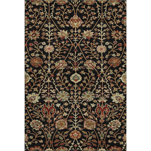 5' X 8' Black Copper And Red Floral Washable Area Rug With UV Protection