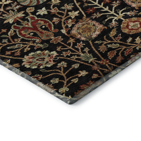 5' X 8' Black Copper And Red Floral Washable Area Rug With UV Protection