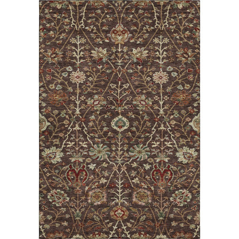 5' X 8' Chocolate Red And Copper Floral Washable Area Rug With UV Protection